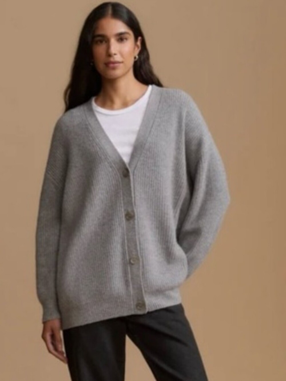 Jenni Kayne Cashmere 100% Cocoon Rib Knit Cardigan Heather Grey Sweater sz M